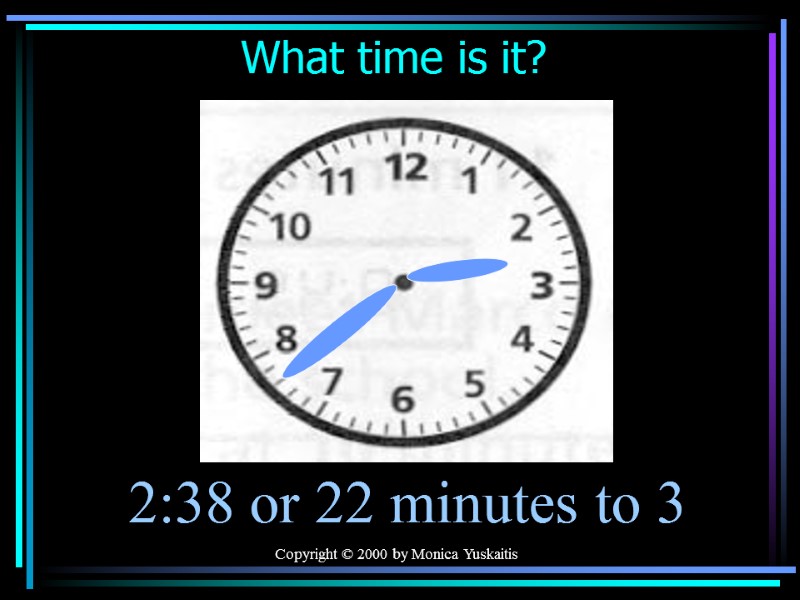 Copyright © 2000 by Monica Yuskaitis What time is it? 2:38 or 22 minutes